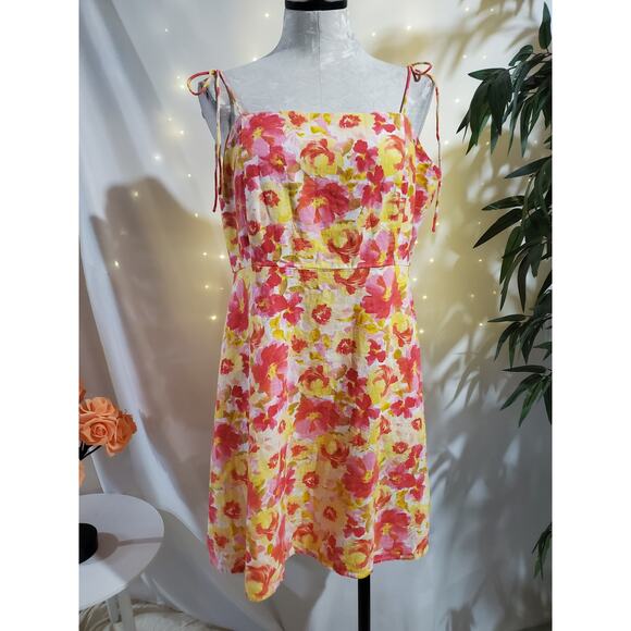 Old Navy Fit & Flare Linen Blend Smocked Tie-Shoulder Mini Cami Dress Size XL - Picture 1 of 15